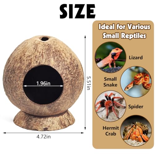 PINVNBY 2 Pcs Natural Coconut Shell Reptile Hide Crested Gecko Tank Accessories for Small Lizard Leopard Gecko Spider Snail Hermit Crab Hideout - size: High-Crowned Style, 2PCS