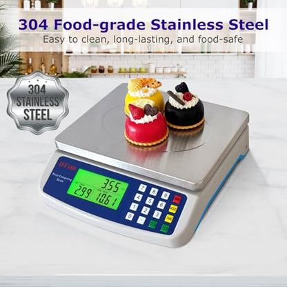 Large Digital Kitchen Scale 40kg/88lb Stainless Steel Price Computing Scale Counting Scale Deli Scale with LCD Display for Baking Bread Cooking Meat Prep Parts and Coins Adapter Included - color: Gray 40kg