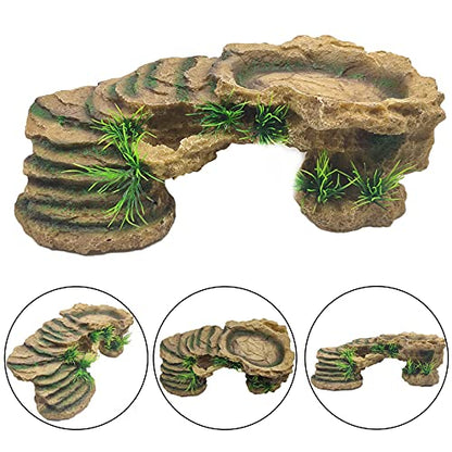 Hamiledyi Turtle Basking Platform Rock Reptile Resting Terrace Resin Bearded Dragons Climbing Ledge Tortoise Ramp Hideout for Tortoise Leopard Gecko Lizards Snake Chameleons