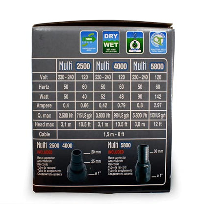 Sicce Multi Quiet 2500 Submersible Water Pump 715 GPH Adjustable Flow for Aquariums, Pond, Water Garden & Hydroponics - size: 715 GPH