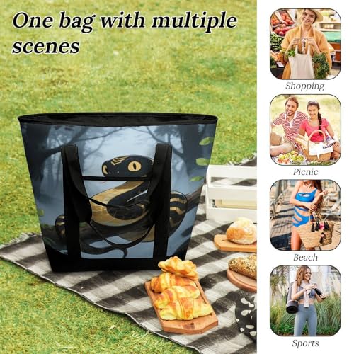 Black Snake Insulated Cooler Bag Reusable Grocery Tote Bags Transport Large Lunch Purser for Work Picnic Hiking