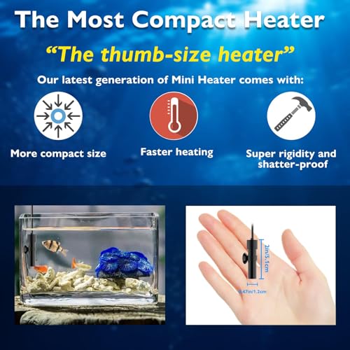 10W Mini Aquarium Heater 5V/2A USB Betta Heater for up to 1 Gallon Tanks, Alumina Ceramic Fish Tank Heater Turtle Heater with Dry-Run & Overheat Protection - size: For Tanks ≤ 1 Gal