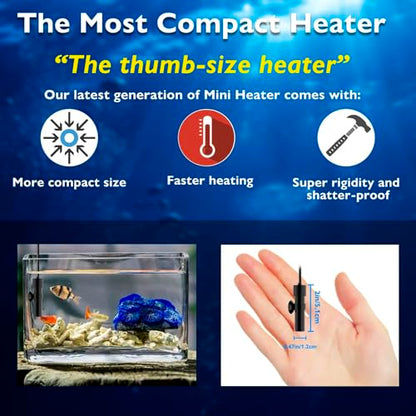 10W Mini Aquarium Heater 5V/2A USB Betta Heater for up to 1 Gallon Tanks, Alumina Ceramic Fish Tank Heater Turtle Heater with Dry-Run & Overheat Protection - size: For Tanks ≤ 1 Gal