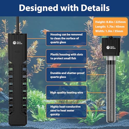 AquaMiracle Submersible Aquarium Heater with LED Digital Temp Display, Fish Tank Heater with Dry-Run & Over-Temp Protection, for Freshwater Saltwater Aquariums(200W/20-40Gal) - size: For 20-40 Gal Tank