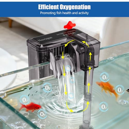 HOB Slim Aquarium Filter for Up to 5 Gallon Tank Ultra-Quiet Fish Tank Power Filter Flow Adjustable Suitable for Saltwater and Freshwater 42 GPH 3W