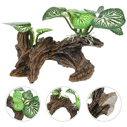 Ipetboom Aquarium Plants Fish Tank Decorations, Reptile Corner Branch Resin Climbing Tree Branch with Leaves, Fish Turtle Tank Decor for Snake Bearded Dragon Lizard Frog - size: X-Small