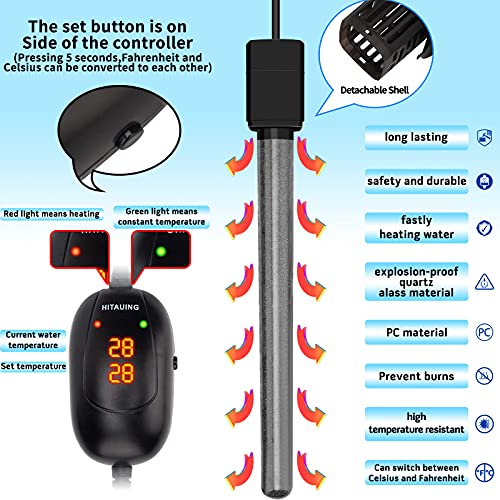 HiTauing Aquarium Heater, 50W/100W/200W/300W/500W Submersible Fish Tank Heater with Over-Temperature Protection and Automatic Power-Off When Leaving Water for Saltwater and Freshwater - size: 300W