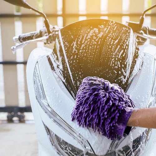 Potchen 6 Pcs Microfiber Dusting Mitt Gloves for Plants Washable Dusting Gloves for House Cleaning Furniture Car Washing - color: Purple, Rose Red