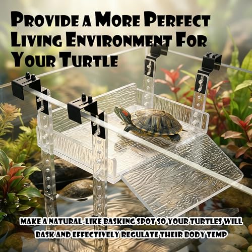 Turtle Basking Platform, Sturdy Acrylic & Adjustable Length 10-16 1/2" for Aquatic Turtles, Include Reptile Ramp Dock, Terrace, Accessories, Aquatic Turtle Tank Accessories