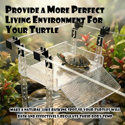 Turtle Basking Platform, Sturdy Acrylic & Adjustable Length 10-16 1/2" for Aquatic Turtles, Include Reptile Ramp Dock, Terrace, Accessories, Aquatic Turtle Tank Accessories