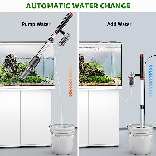 24W Aquarium Vacuum Gravel Cleaner: 8 in 1 Electric Fish Tank Cleaner | Multifunctional Cleaning Tools, Water Change, Sand Washing, Water Filtration, Glass Cleaning, Adjustable Length, Timed Off