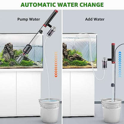 24W Aquarium Vacuum Gravel Cleaner: 8 in 1 Electric Fish Tank Cleaner | Multifunctional Cleaning Tools, Water Change, Sand Washing, Water Filtration, Glass Cleaning, Adjustable Length, Timed Off