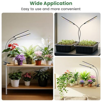 Kullsinss Clip-on Plant Lights for Indoor Growing, 114 LEDs 15W Grow Light | Black 2-Gooseneck Plant Lamp for Seed Starting, Full Spectrum Growing Lamp with Red Blue Yellow White LEDs, Timer & Dimmable - size: 2 Heads--Black