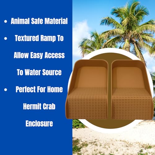 Hermit Crab Watering Pool | Platform Pool Accessory with Access Ramp for Hermit Crabs | 6.5" x 4" | Made in USA (Salt + Fresh Set, Tan) - color: Salt + Fresh Set, Tan