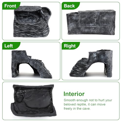 Reptile Hideout Snake Hide Cave Turtle Basking Platform with Food Bowl Shale Scape Step Ledge Climbing Platform Bearded Dragon Tank Accessories Rock Landscaping Decor for Chameleon Lizard Gecko, Large