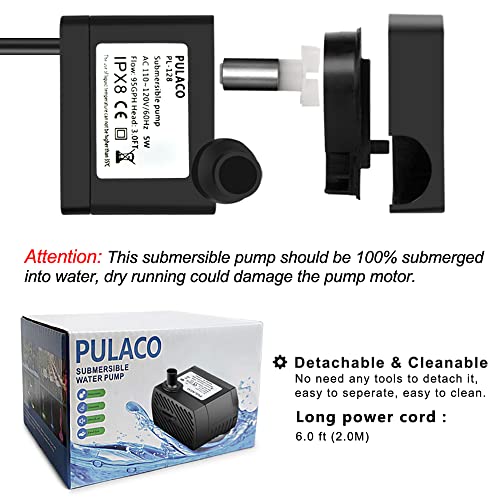 2Pcs Mini Fountain Pump (50GPH 3W), Ultra Quiet Submersible Water Pump for Aquarium, Small Fish Tank, Pet Water Fountain, Tabletop Fountains, Water gardens and Hydroponic Systems