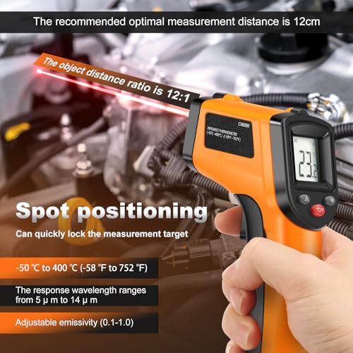 Laser Temperature Gun, Non-Contact Digital Infrared Thermometer, Adjustable Emissivity, -58℉~752℉ Precision Temperature Tester Handheld for Grill, Meat, Food, Candy, Automotive, HVAC Tools