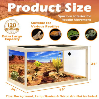 120 Gallon Bearded Dragon Tank, 4x2x2 Reptile Enclosure with Tempered Glass Sliding Doors, Lockable Front Opening and Metal Mesh Top, Large Terrarium for Lizards and Snakes, Oak - color: Oak