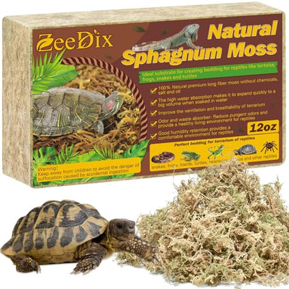 12 OZ Long Fiber Sphagnum Moss for Reptiles, 20 QT Terrarium Moss | Natural Dried Moss for Snakes Turtles Frogs Geckos Ball Pythons Bearded Dragons Lizards Tank Accessories, Moisture Retention - size: 12 OZ