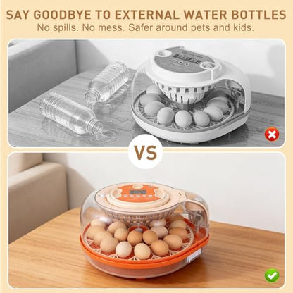 Series V-Fully Automatic 26 Egg Incubator, Spill-Proof Bottle-Free Water System, Precise Sensor-Based Humidity & Temp Control, Adjustable Auto Egg Turn, Preset Incubation Days (26-Egg-Orange) - size: 26-Egg-Orange
