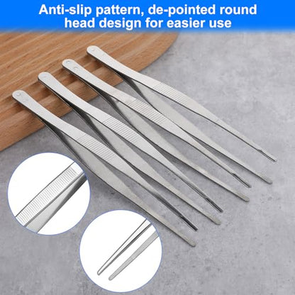 4 PCS Bar Tweezers Long Cooking Tweezers Garnish Tongs Kitchen Tweezers for Cooking Metal Tongs Reptile Feeding Tongs, Kitchen Tongs for Cooking Korean Barbecue Tongs for Cocktail Cooking 8 Inch