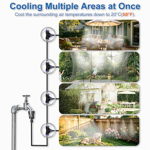 Misters for Outside Patio, 80FT|24M Outdoor Water Misting Cooling System. | Backyard Mist Kit for Garden Greenhouse Fan Deck Umbrella Canopy Pool Porch Trampoline Sprinkler Park BBQ Party Accessories - color: Black, size: 80FT