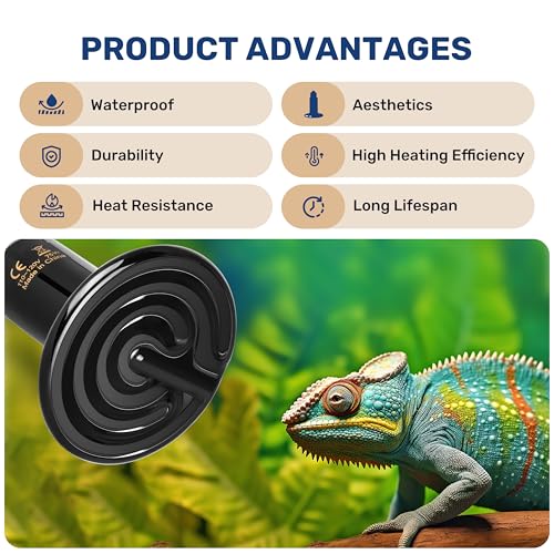 Reptile Heat Lamp 75W Ceramic Heat Emitter, No Light Emitting Heat Bulbs for Amphibian Pet Brooder Coop Incubating Chicken, Lizard Bearded Dragon Turtle Snake Terrarium, 2 Pack - color: 2 Pcs (Black), size: 75 Watts