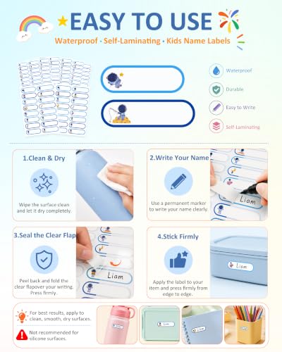 Tinabless 480 Pcs Daycare Labels for Kids, Self-Laminating, Spaceman | 480 Spaceman Self-Laminating Daycare Labels For Baby Bottles, Water Bottles, Lunch Boxes And School Supplies. - color: Spaceman-480pcs
