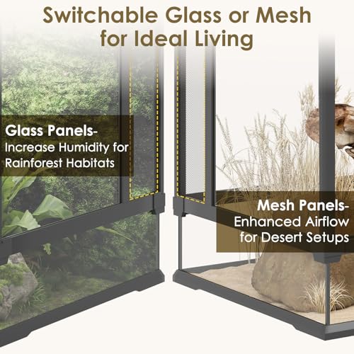 Erinnyees 67 Gallon Reptile Terrarium with Top Screen Ventilation, Snake Habitat with Heating Pad Space, Front Opening Reptile Vivarium with Sliding Cable Outlet for Snakes, Leopard Geckos, Turtles - size: 67 Gallon