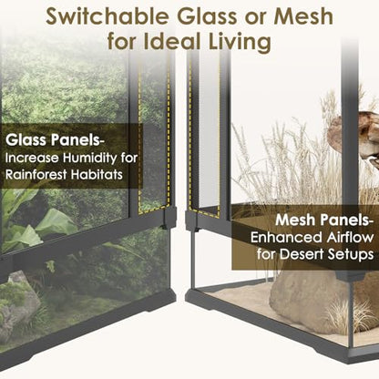 Erinnyees 67 Gallon Reptile Terrarium with Top Screen Ventilation, Snake Habitat with Heating Pad Space, Front Opening Reptile Vivarium with Sliding Cable Outlet for Snakes, Leopard Geckos, Turtles - size: 67 Gallon