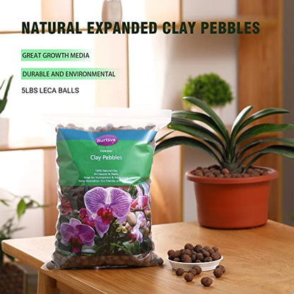Rurtsva Natural Clay Pebbles 5LBS– 8mm-15mm Expanded Leca Balls for Hydroponics Plants Drainage Grow Media Reusable Soil Amendment for Orchids, Succulents, Aquaponics - size: 5LBS