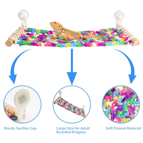 FlidRunest Winter Warm Bearded Dragon Hammock with Suction Cups, Large Soft Lizard Hammock Sleeping Bed, Hanging Reptile House Tent Tank Beds