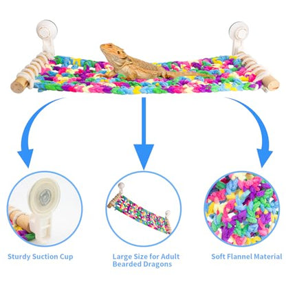 FlidRunest Winter Warm Bearded Dragon Hammock with Suction Cups, Large Soft Lizard Hammock Sleeping Bed, Hanging Reptile House Tent Tank Beds