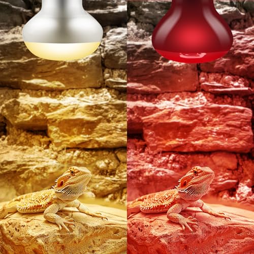 2 Pack 75W Reptile Heat Lamp Reptile Heat Bulbs | UVA Basking and Infrared Light Bulb Combo, Basking Light for Bearded Dragon, Turtles, Snake and Lizard - style: 75W Day & Night Heat Lamp