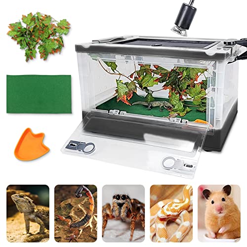 RunDuck Portable Foldable Terrarium Kit with Wheels for Reptiles Medium | Heat-resistant material, wheels for moving. Includes plant, feeding bowl & carpet. Fits snakes, lizards, tortoises & leopard - color: Black