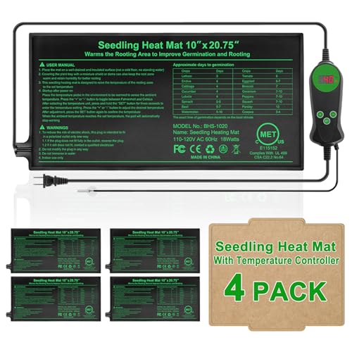 Seedling Heat Mat with Thermostat Pack of 4, Dual Certified by MET and UL Plant Heating Mat Pad Equipped with A Temperature Probe, It Automatically Maintains A Constant Temperature - size: Pack of 4