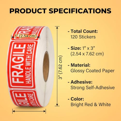 120Pcs Fragile Shipping Labels, Handle with Care Packing Stickers | 120Pcs high-visibility fragile labels mark delicate boxes, parcels, envelopes, moving cartons, mailers. - color: 120pcs- Fragile Stickers Handle