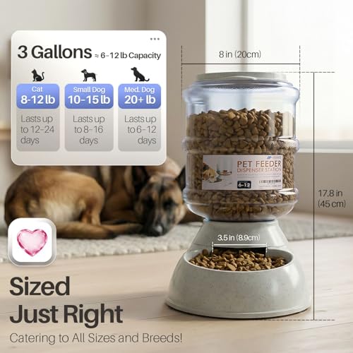 Flexzion Gravity Pet Feeder, Dog and Cat Food Dispenser, 1-Gallon Capacity | Self-Replenishing Dry Food Station with Non-Skid Feet and a Carry Handle; Holds Approximately 4-6 Lb Of Kibble - color: Feeder, size: 6-12 lb Feeder (3 Gallon)