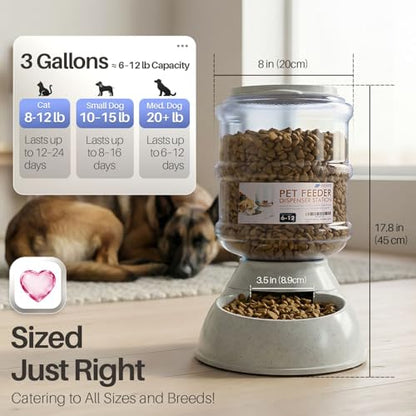 Flexzion Gravity Pet Feeder, Dog and Cat Food Dispenser, 1-Gallon Capacity | Self-Replenishing Dry Food Station with Non-Skid Feet and a Carry Handle; Holds Approximately 4-6 Lb Of Kibble - color: Feeder, size: 6-12 lb Feeder (3 Gallon)