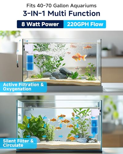 fishkeeper 4-in-1 Mutil Stage Aquarium Power Filter, 6W/8W/13W, 20-100Gal | Quiet Submersible Fish Tank Filter with Filtration/Bubbler/Oxygenation/Wavemaker Function, Adjustable Air Flow, Sponge Filter - size: 6W (for 20-40Gal)