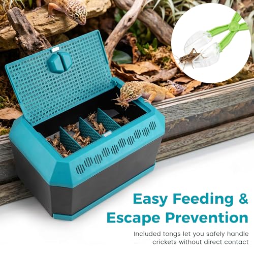 Cricket Keeper for Reptiles,Dubia Roach Container | Multi Purpose Insect Habitat with Tongs for Dubia Roaches,Crickets and Other Reptile,Cricket Cage with Ventilation