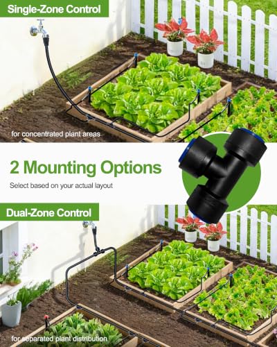240FT Drip Irrigation System Kit, Quick-Connect Garden Watering System | 20FT 1/2" main, 200FT 1/4" drip line, vortex/stream/mist emitters, adj flow, for beds, greenhouse, lawn, patio - size: 240FT