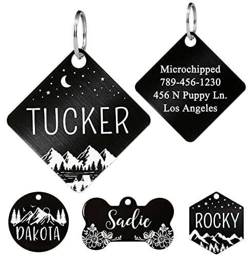 Personalized Dog & Cat ID Tags - Stainless Steel, Custom Engraving Front & Back, Optional Both Sides, Diamond Tag Mountain Black Small - color: Black-diamond-mountain, size: Small