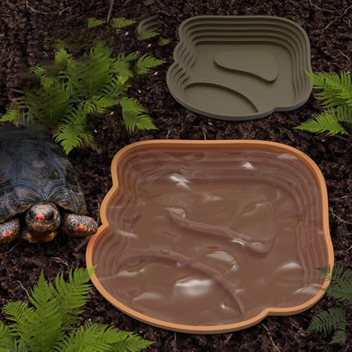 Natural Simulation Habitat Reptiles Soaking Pool with Step Design for Amphibians Turtles Feeding Bathing Dish Bowl Multiple Pet Drinking Bowl - color: Green brown