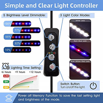 hygger 0.5-5 Gallon Nano Tank Mini Clip-on Aquarium Light with White Blue Red LEDs Fish Tank Lighting Built-in Timer 5 Brightness Levels 6W with USB Port (Include Power Adapter) - size: 6W