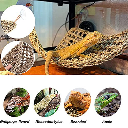 Tfwadmx 3 Pack Bearded Dragon Hammock Lizards Lounger Reptile Climbing Accessories, Natural Seagrass Fibers Hammock for Reptiles Geckos Anoles Iguanas Hermit Crabs Triangular - size: 11x8In