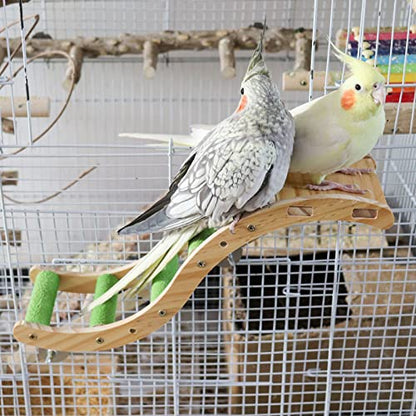 Bird Ladder Bridge, Wooden Pet Parrot Hamster Climbing Ladder Toys, Pet Bird Cage Accessories, Wood Climbing Ladder Perch for Bird Parrot Hamster Squirrel Sugar Gliders Parakeets Cockatiels(S Shape) - color: Green