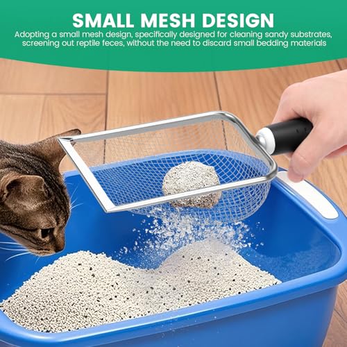 Metal Cat Litter Scoop, Sturdy Litter Cleaner Corner Shovel with Small Broom & Dustpan, Speed Sifter Litter Box Scooper Captures All Clumps, Easy to Clean Reptile Terrarium Sand Waste (# A)