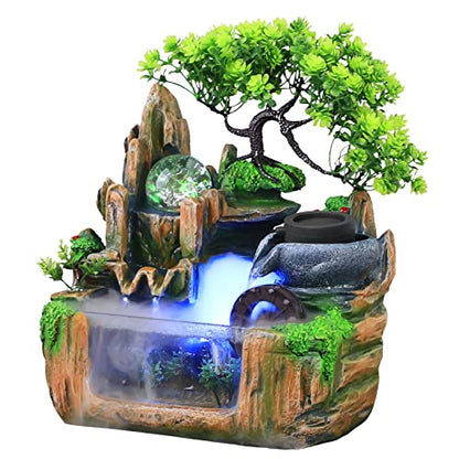 Gdrasuya10 Indoor Fountain, Tabletop Rockery Fountain with LED Lights, Goldfish Waterfall, Durable Resin Material, Ideal for Office, Home, Bedroom - color: Style 7