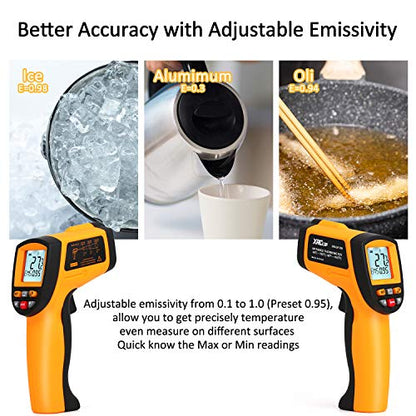 Infrared Thermometer (Not for Human)-58°F to 1382°F, Non-Contact Laser Temperature Gun with Alarm& Data Saving, Temperature Thermometer Measuring Gun for Kitchen Cooking, BBQ, Ovens… - color: -58°F~1382°F